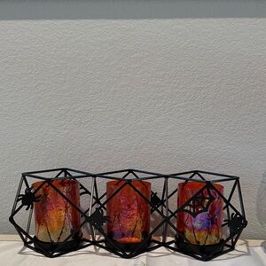 Black Spider Trio Candle Holders with Orange Glass Votives